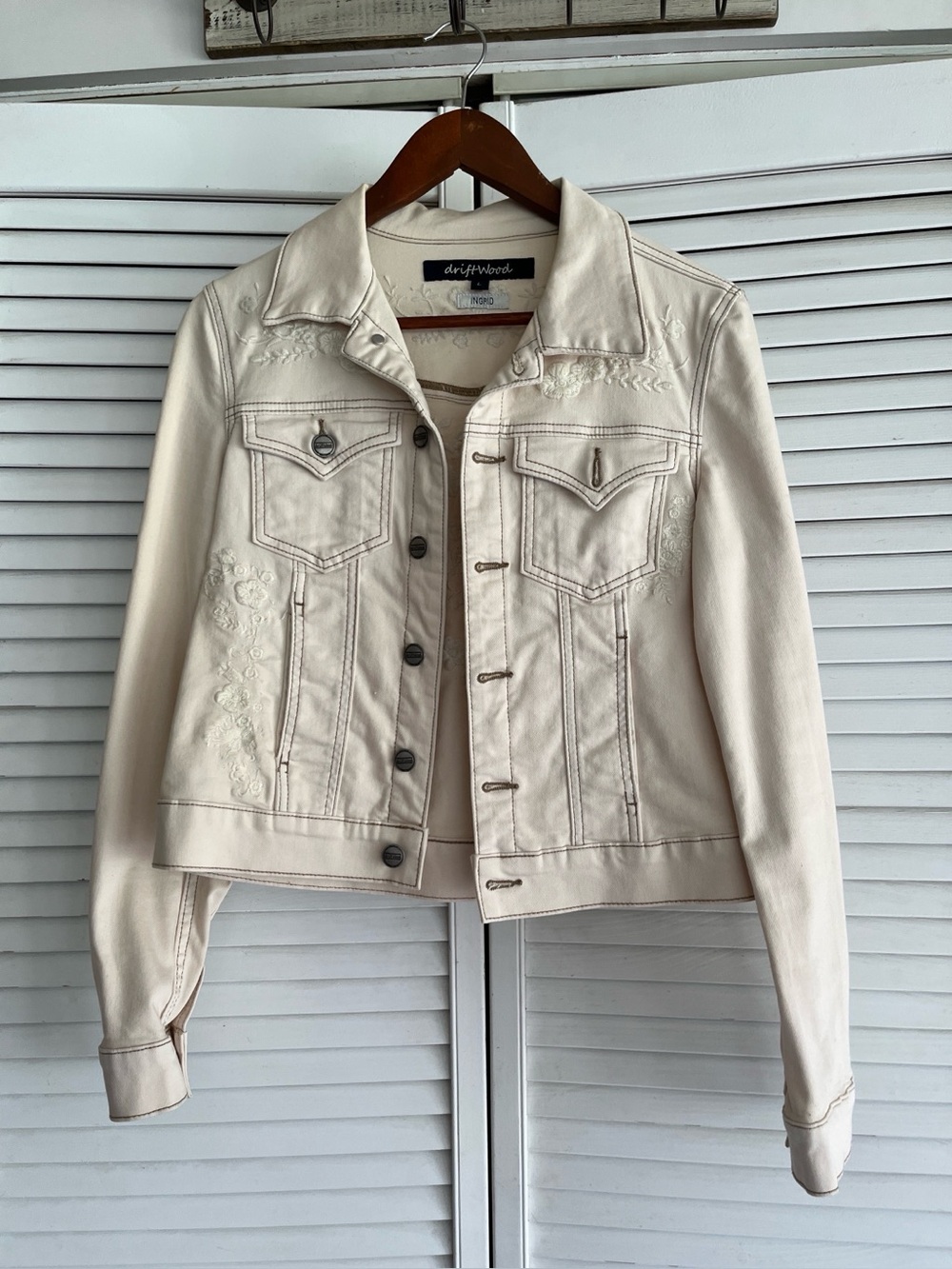 DRIFTWOOD Cream Embroidered Jean Jacket